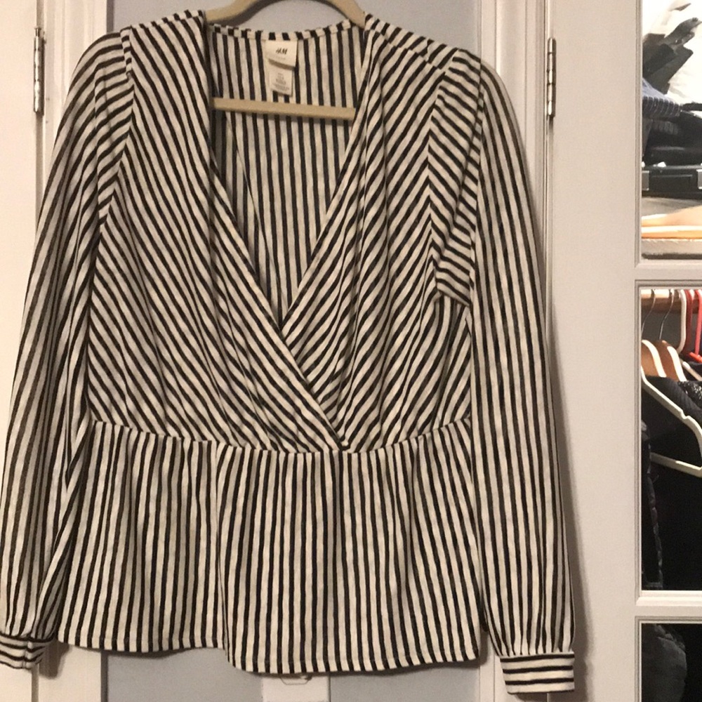 Cream and black striped pullover blouse